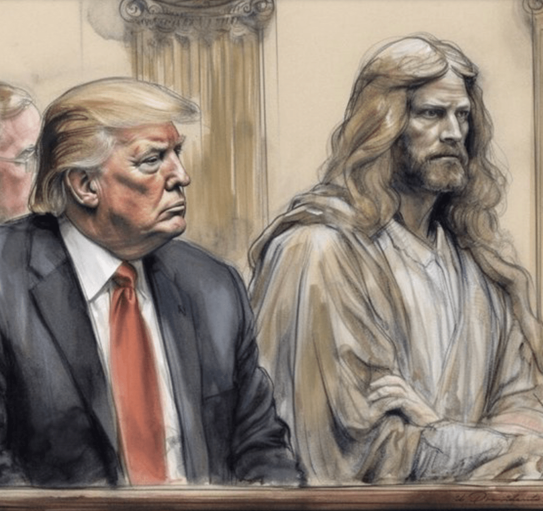 Trump in court with Jesus