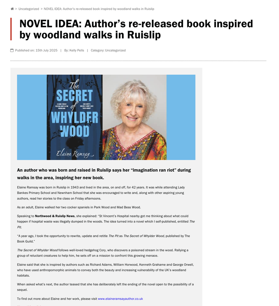 NOVEL IDEA: Author’s re-released book inspired by woodland walks in Ruislip
